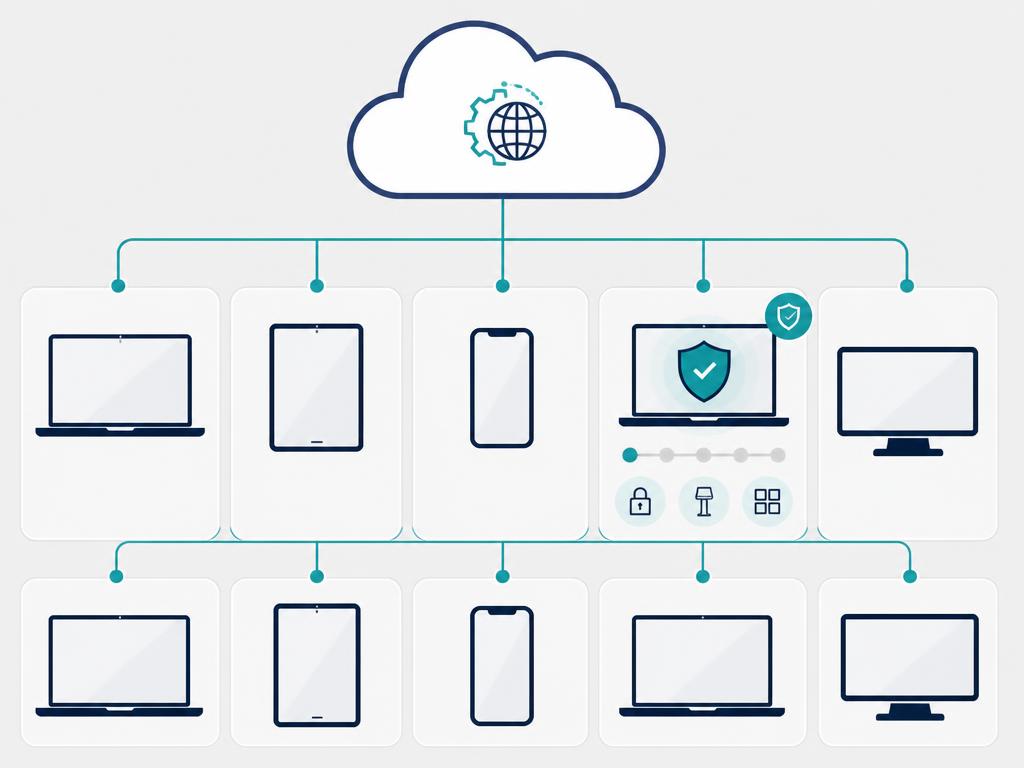 Abstract illustration of remotely managed devices connected to a management cloud